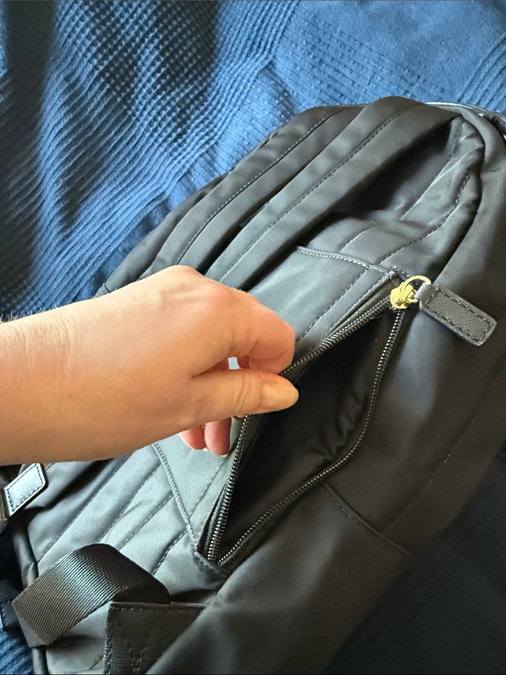 Michael Kors Black Nylon Backpack with Gold-Tone Accents - Picture 8 of 11